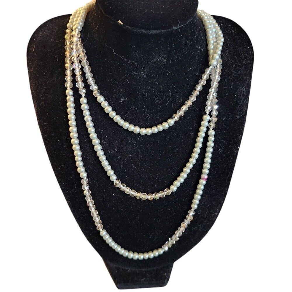 Faux Pearl Necklace‎ Crystal Bead Multi Strand Elegant Party Jewelry